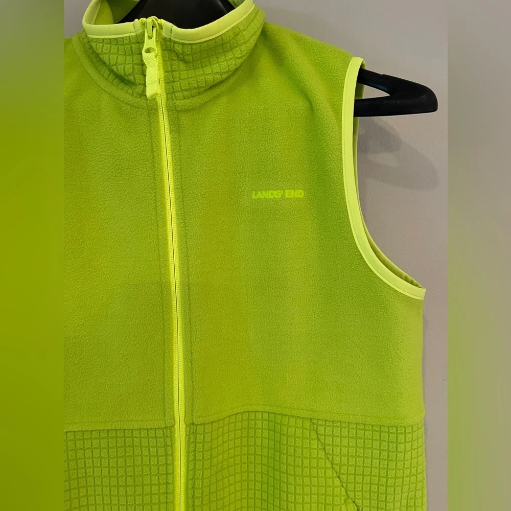 Lands End Neon Yellow reflective fleece vest NWOT